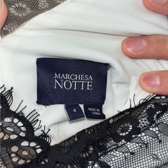 Marchesa Notte Black & White Lace Midi Dress Size 4 Pre-Owned Gorgeous! - Picture 4 of 6